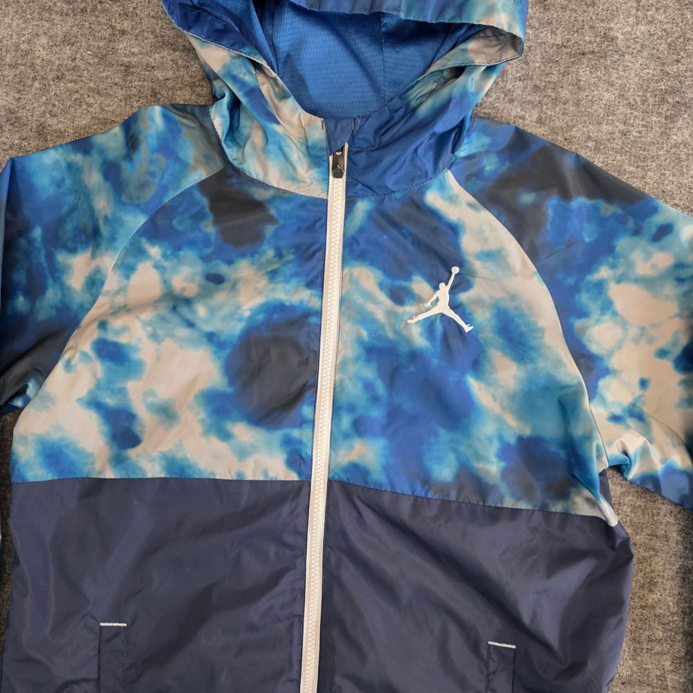 Air Jordan Windbreaker Jacket Kids XL 13-15 Years Blue Tie Dye Full Zip Hooded - Picture 3 of 13